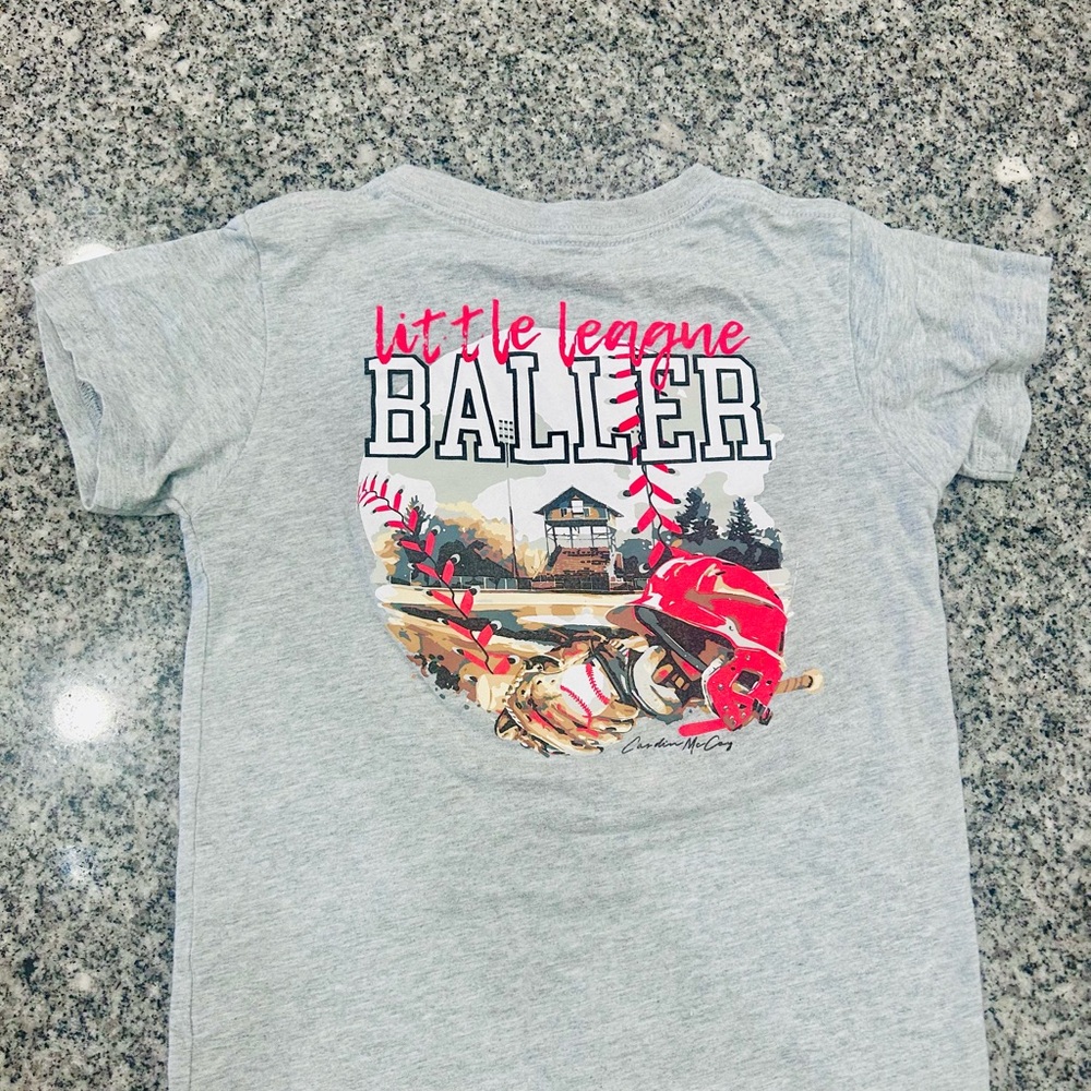 Cardin Mccoy Gray Short Sleeve Tee with Little League Graphic
